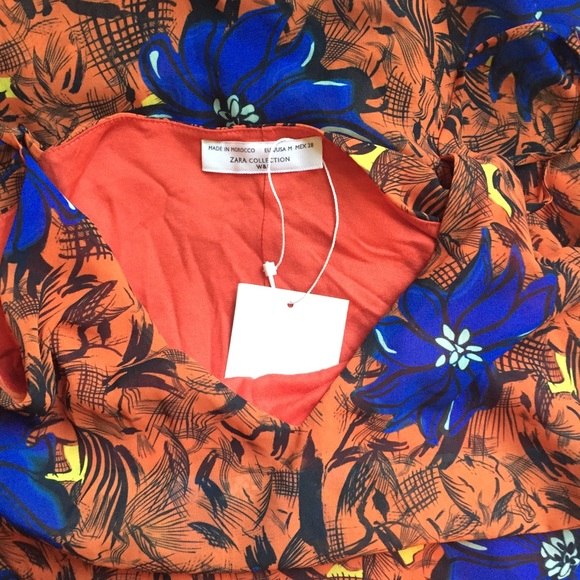ZARA collection orange/blue floral dress medium - Picture 6 of 7